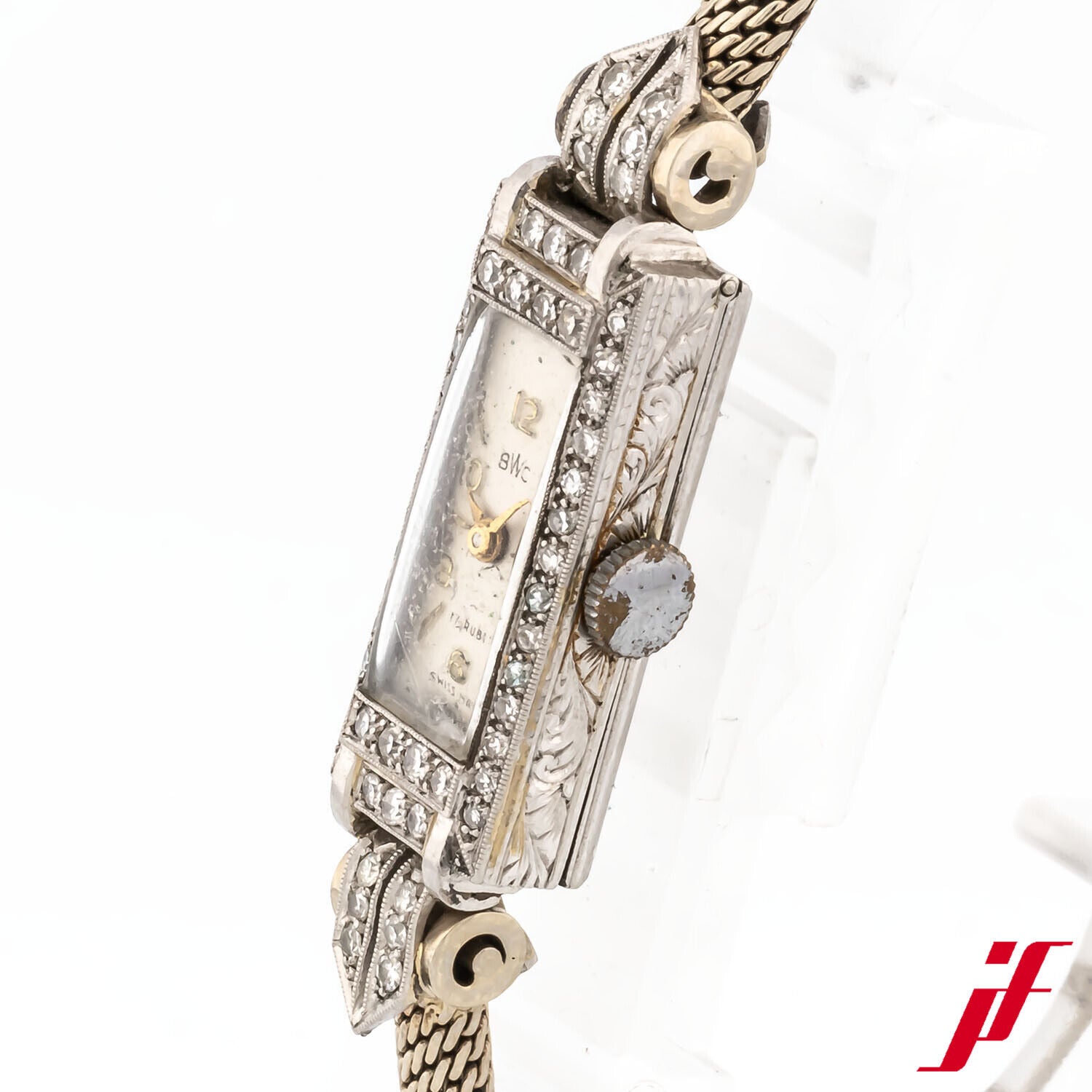 Armbanduhr BWC Art Deco Gehäuse Platin Band Weißgold Handaufzug Klappschließe