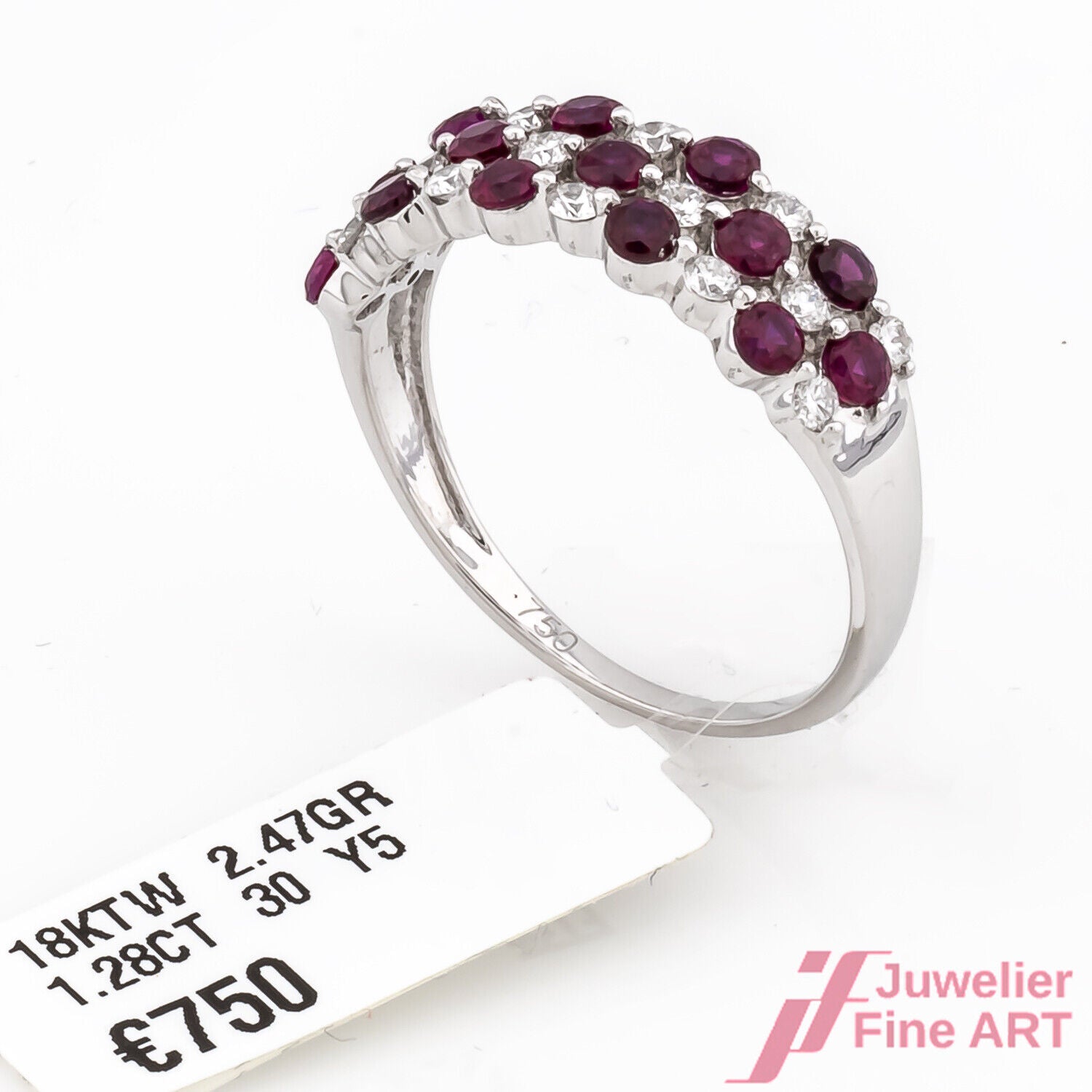 Ring 750/18K Weißgold Diamanten Brillanten synthetische Rubine Neuware