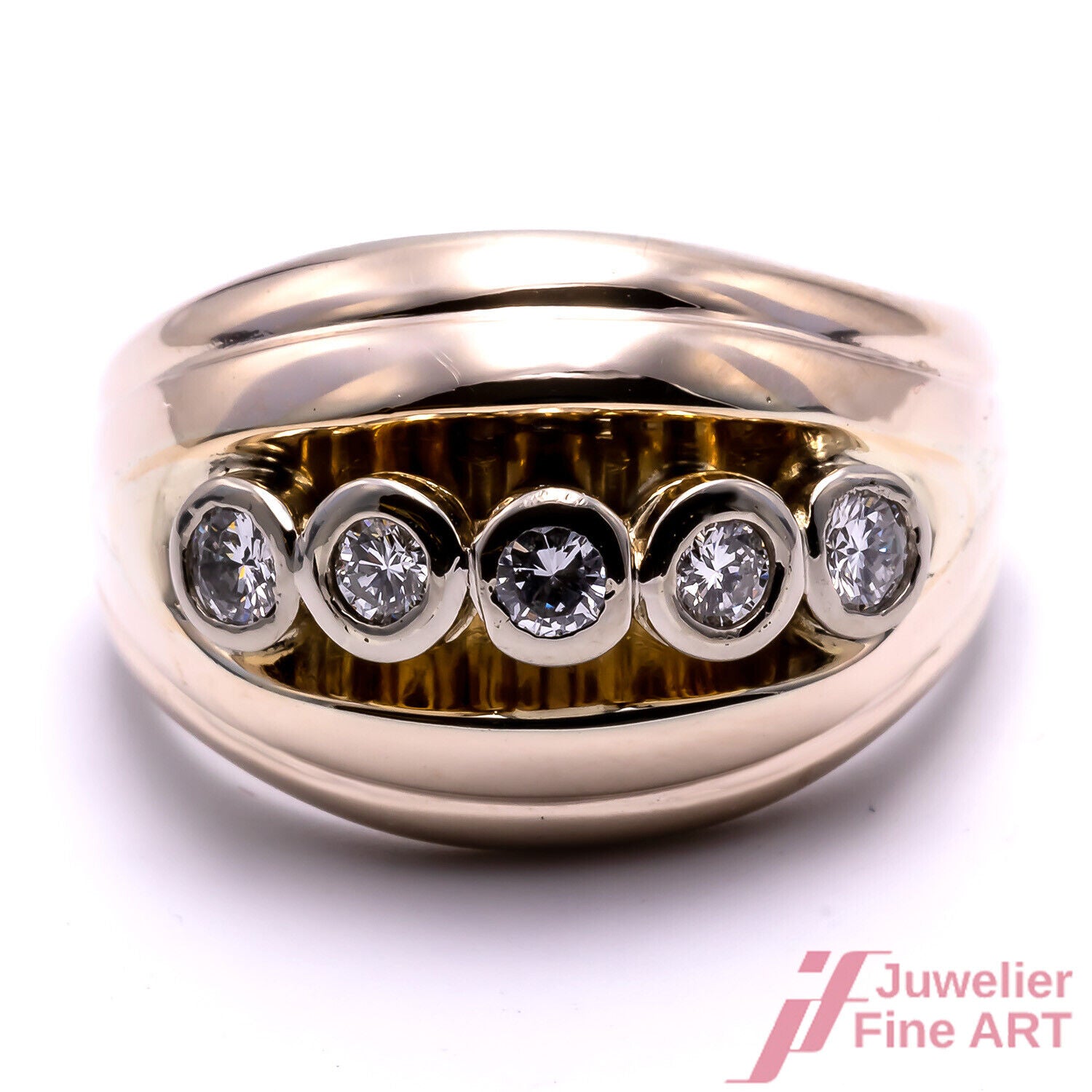 RING - 14K GG/WG - Handarbeit - 5 Brillanten zus. ca. 0,50 W/si - 6,8 g - Gr. 57