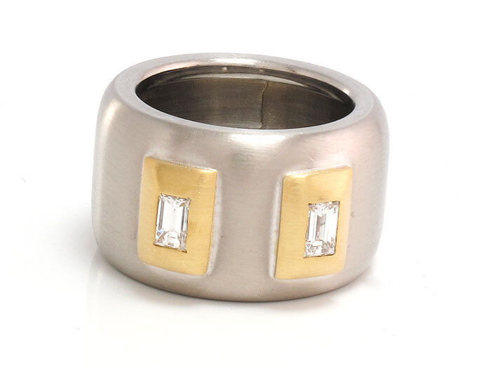 RING mit 2 Diamanten ca. 0,60 ct TW/IF - 585/14K Weiß-/Gelbgold - 20,4 g -Gr. 56