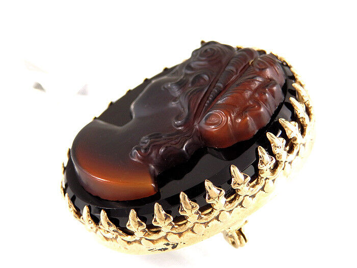 Brosche/Gemme - goldfarben mit eingefasstem Frauenkopf (Antikes Motiv)
