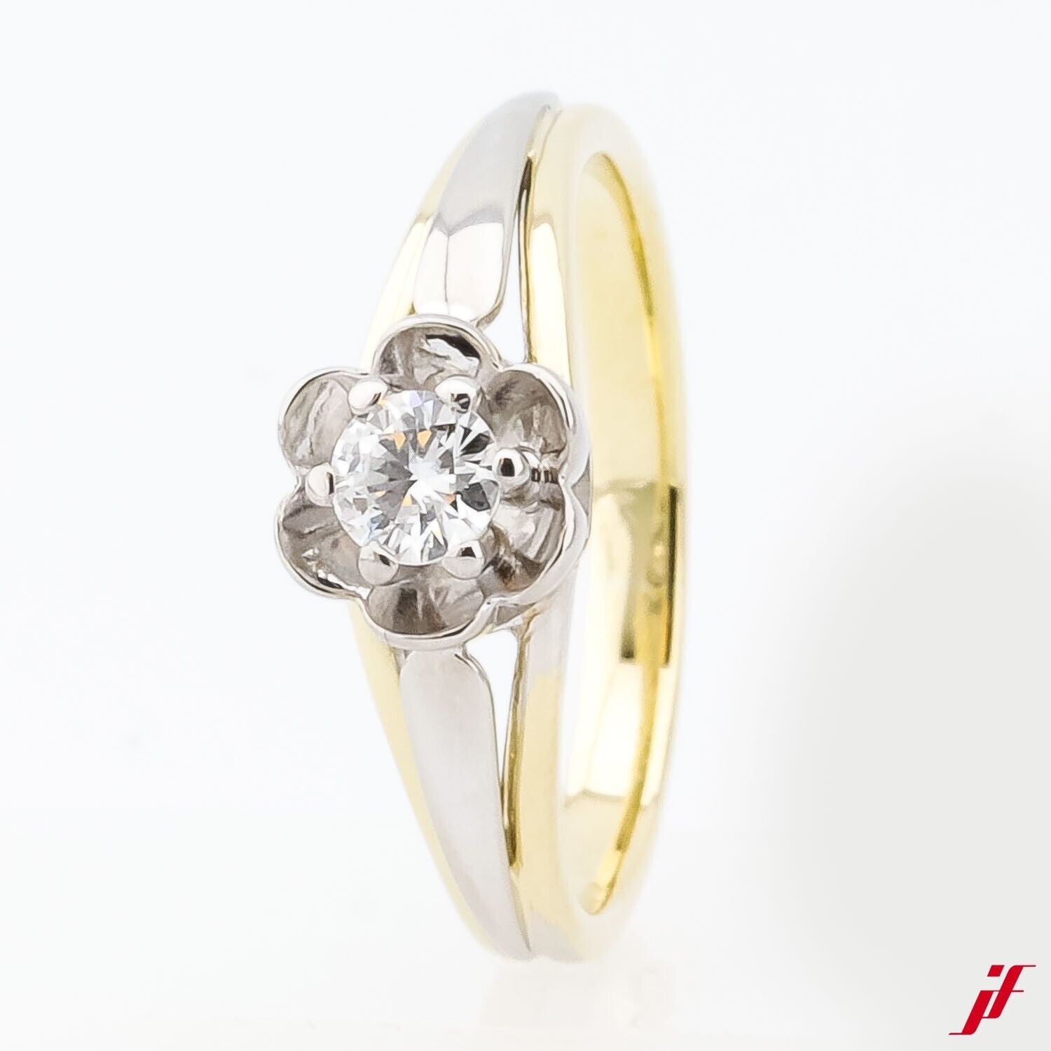 Solitärring 750/18K Weißgold Gelbgold 1 Diamant Brillant 0,25 ct - Wert 1500€
