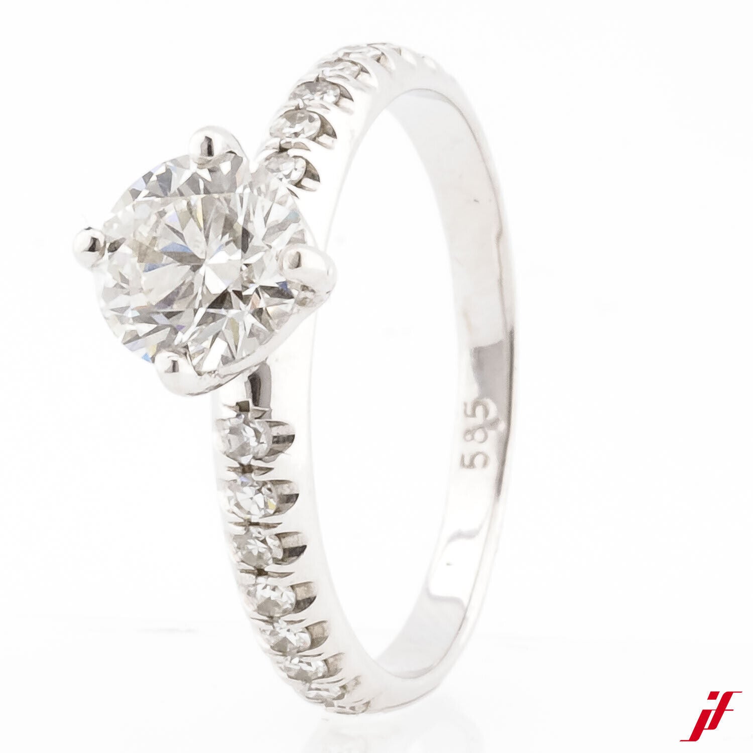 Ring Solitär 1,20 ct mit Akzent 585/14K Weißgold Diamanten Brillanten Größe 57