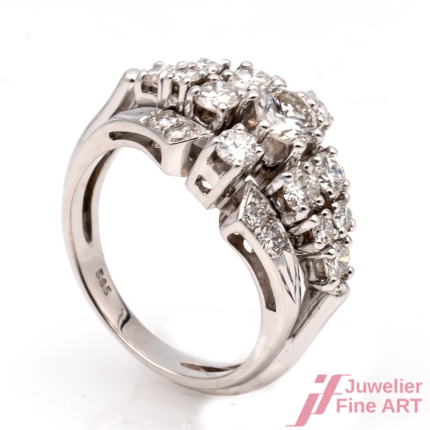 Ring Kuppel 585/14K Weißgold Diamanten Brillanten ca. 2,0 ct Größe 51