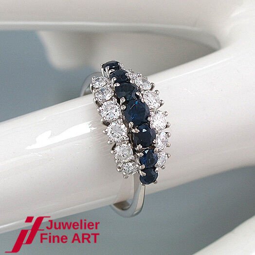 RING - 18K WG mit 7 Saphiren + 12 Brill. ca. 0,60 ct TW/VSI-SI- 3,3 g - Gr. 52,5