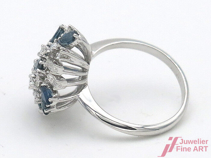 Diamantring 14K/585 WG 9 Navette Saph. zus. 0,60 ct + 11 Brill. zus. 0,50 ct