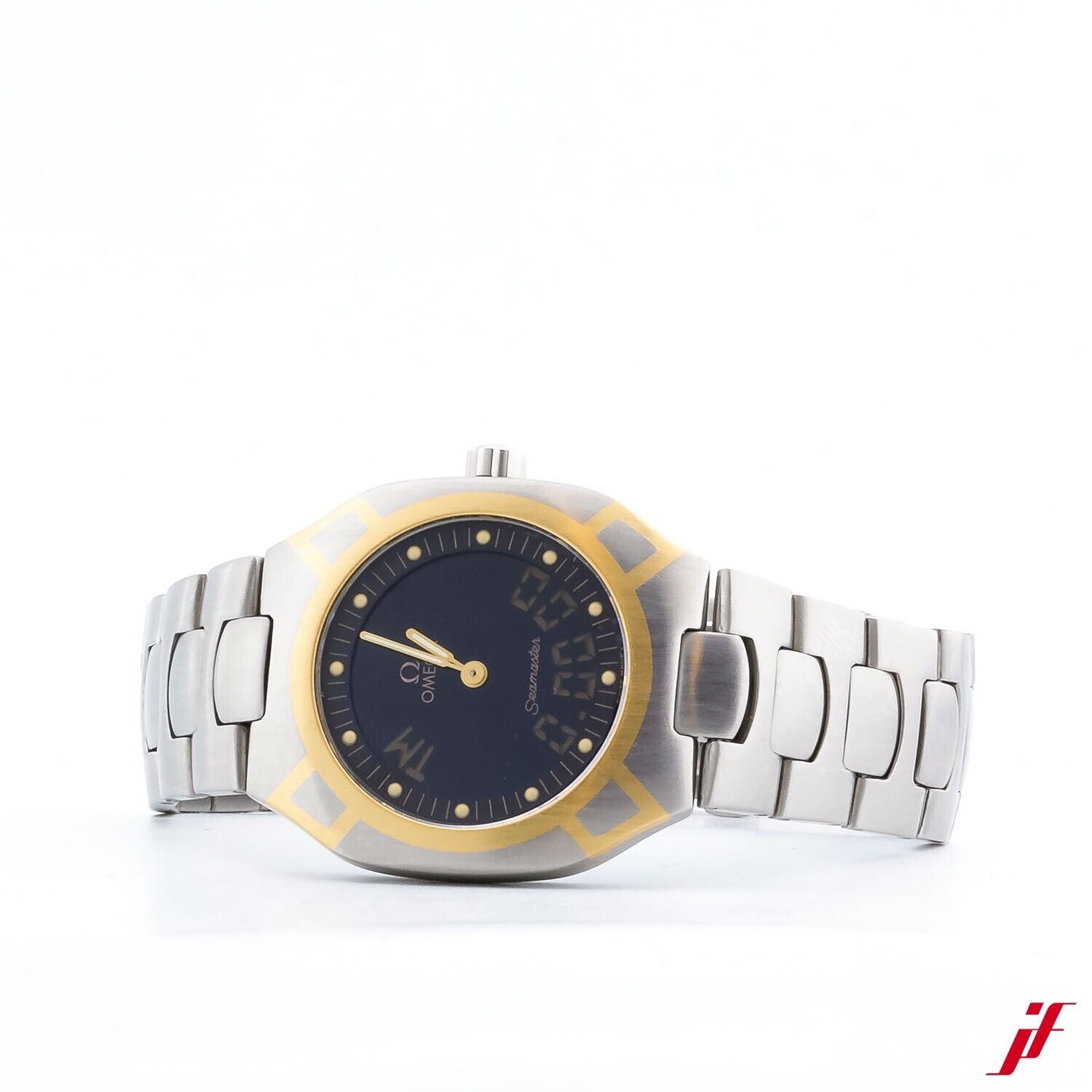 Armbanduhr Omega Seamaster Vintage Edelstahl Gold verziert Quarz 34,3 mm