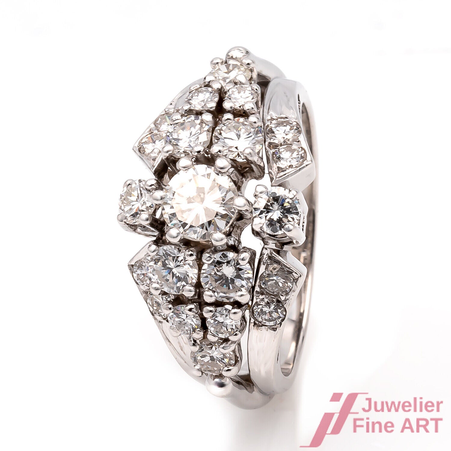 Ring Kuppel 585/14K Weißgold Diamanten Brillanten ca. 2,0 ct Größe 51