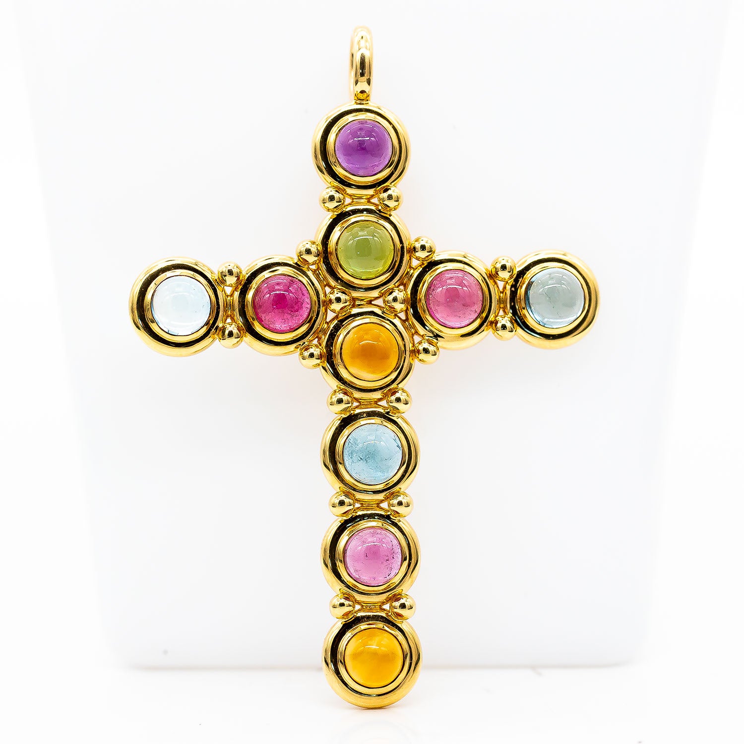 Anhänger Kreuz 750/18K Gelbgold Amethyst Turmalin Aquamarin Citrin - Wert 12.000€