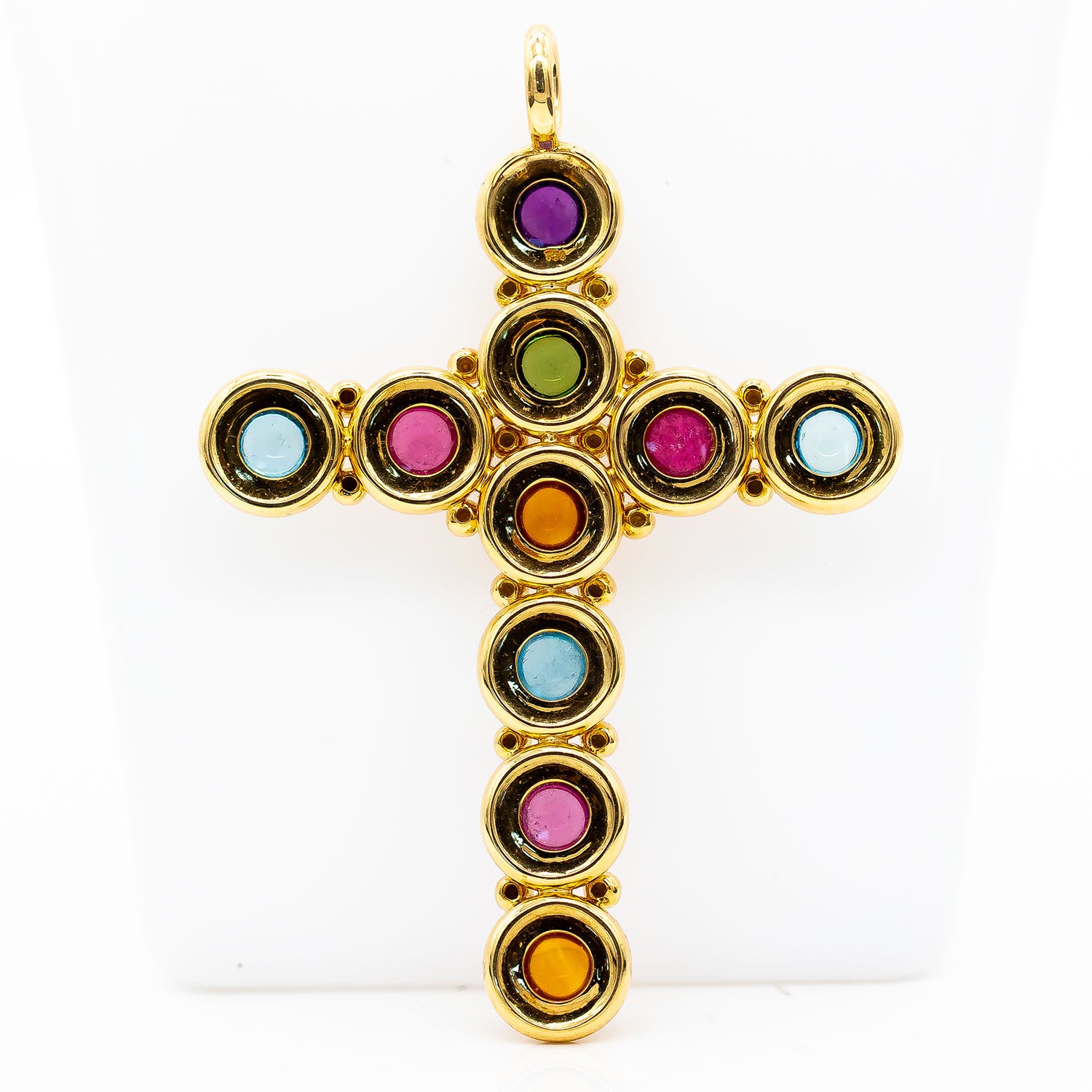 Anhänger Kreuz 750/18K Gelbgold Amethyst Turmalin Aquamarin Citrin - Wert 12.000€