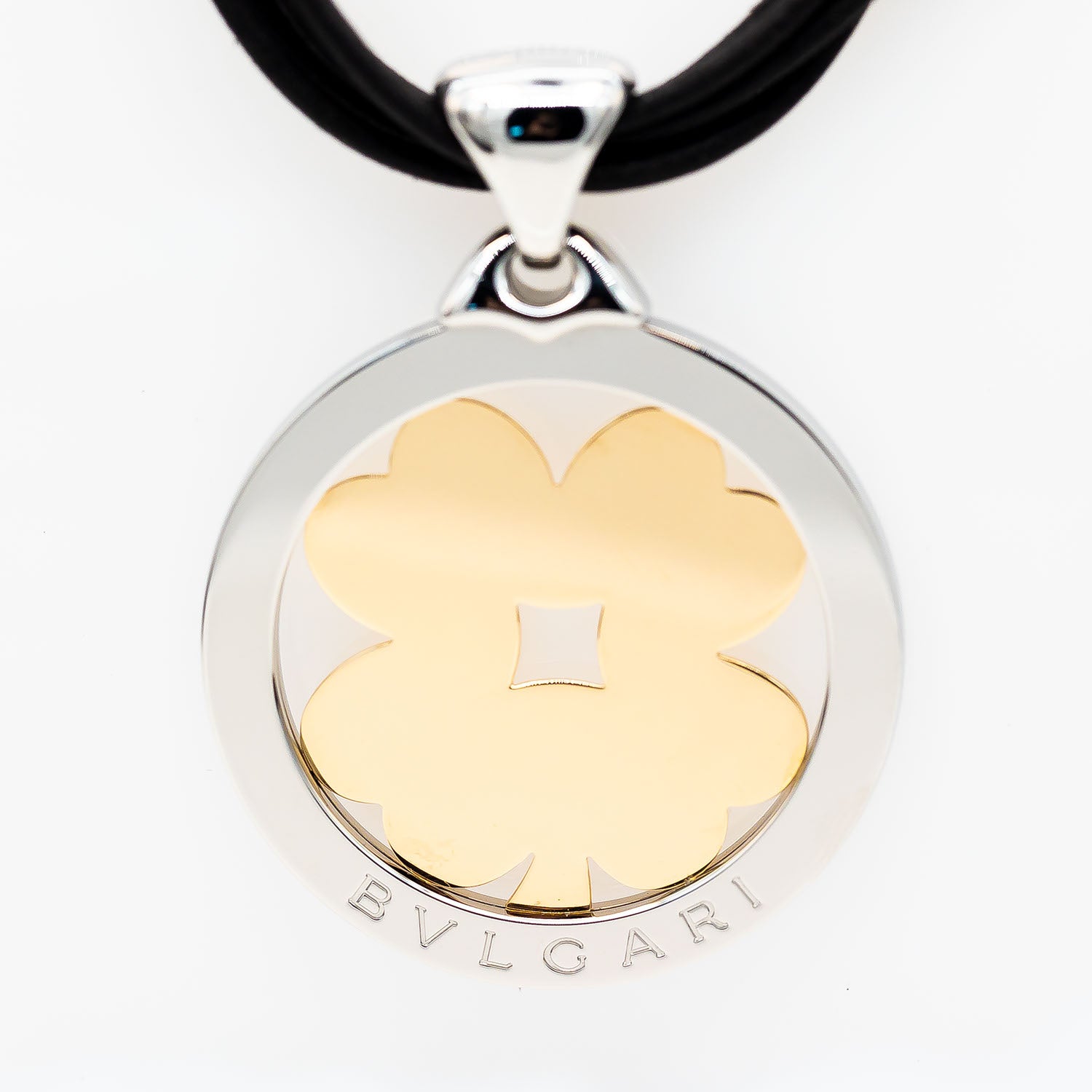 Bvlgari Kette Anhänger 750/18K Gelbgold Edelstahl Leder mit Box