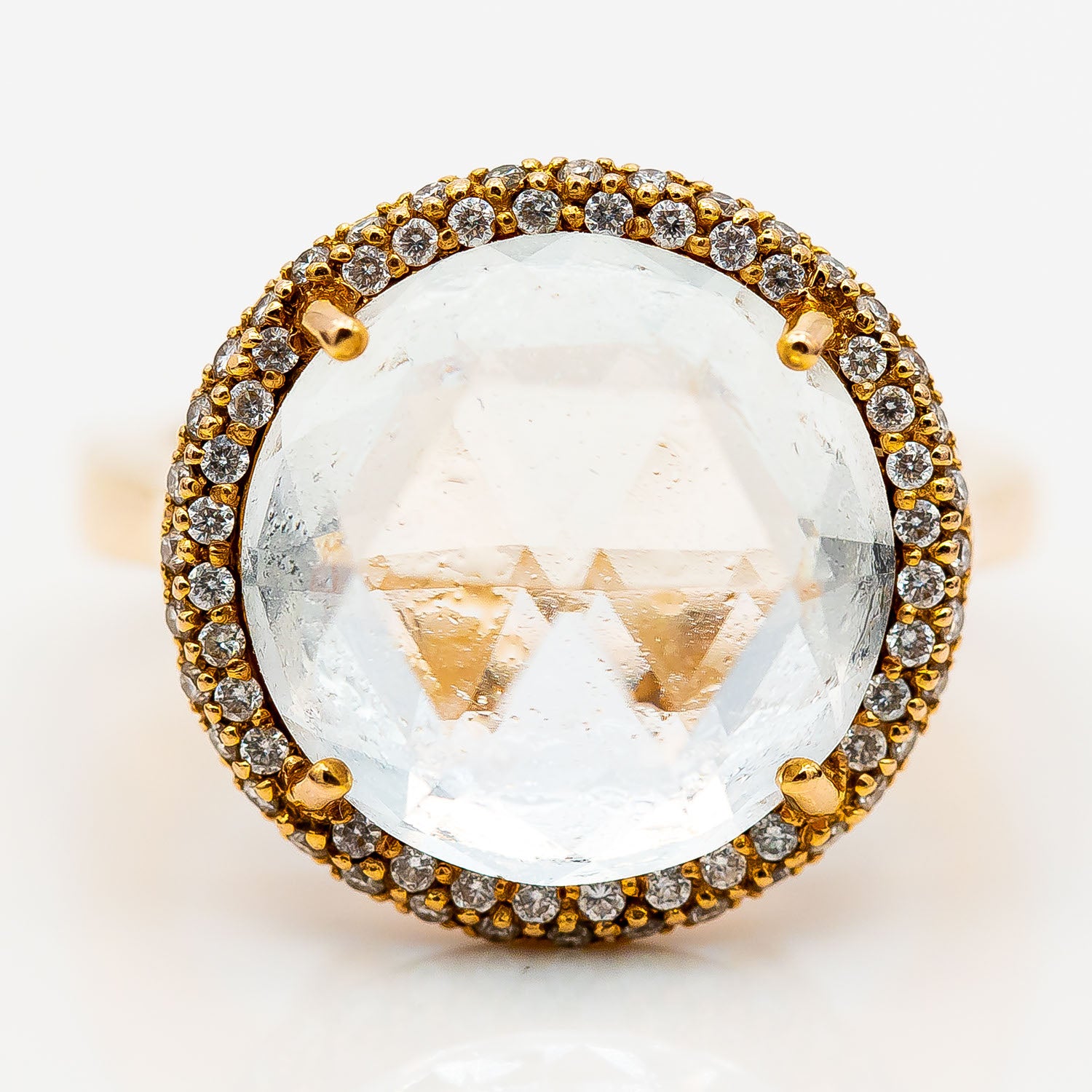 Ring Brahmfeld & Gutruf 750/18K Gelbgold Aquamarin Diamanten Größe 55