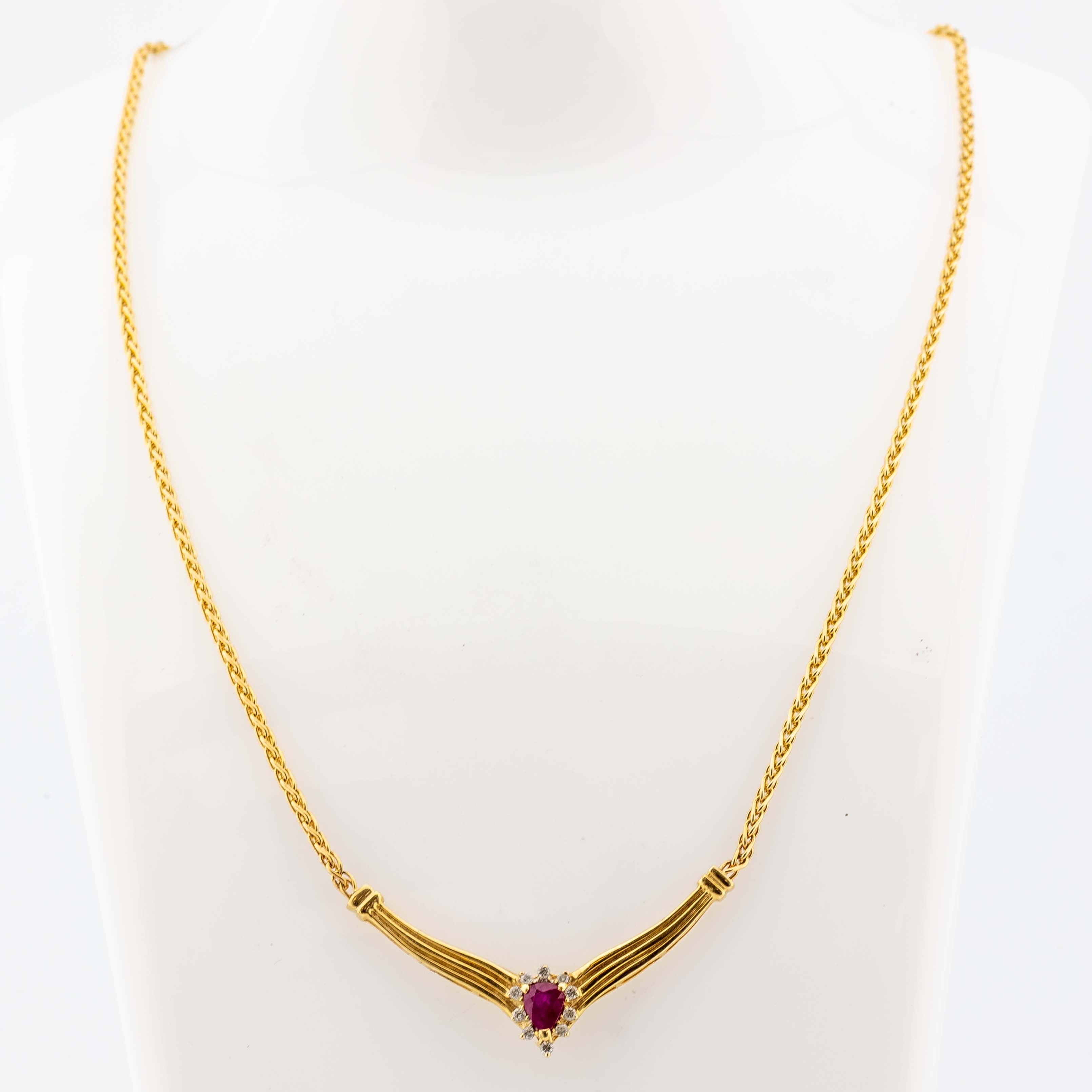 Collier 585/14K Gelbgold Rubin Brillianten W/SI L: 45cm 8,92g