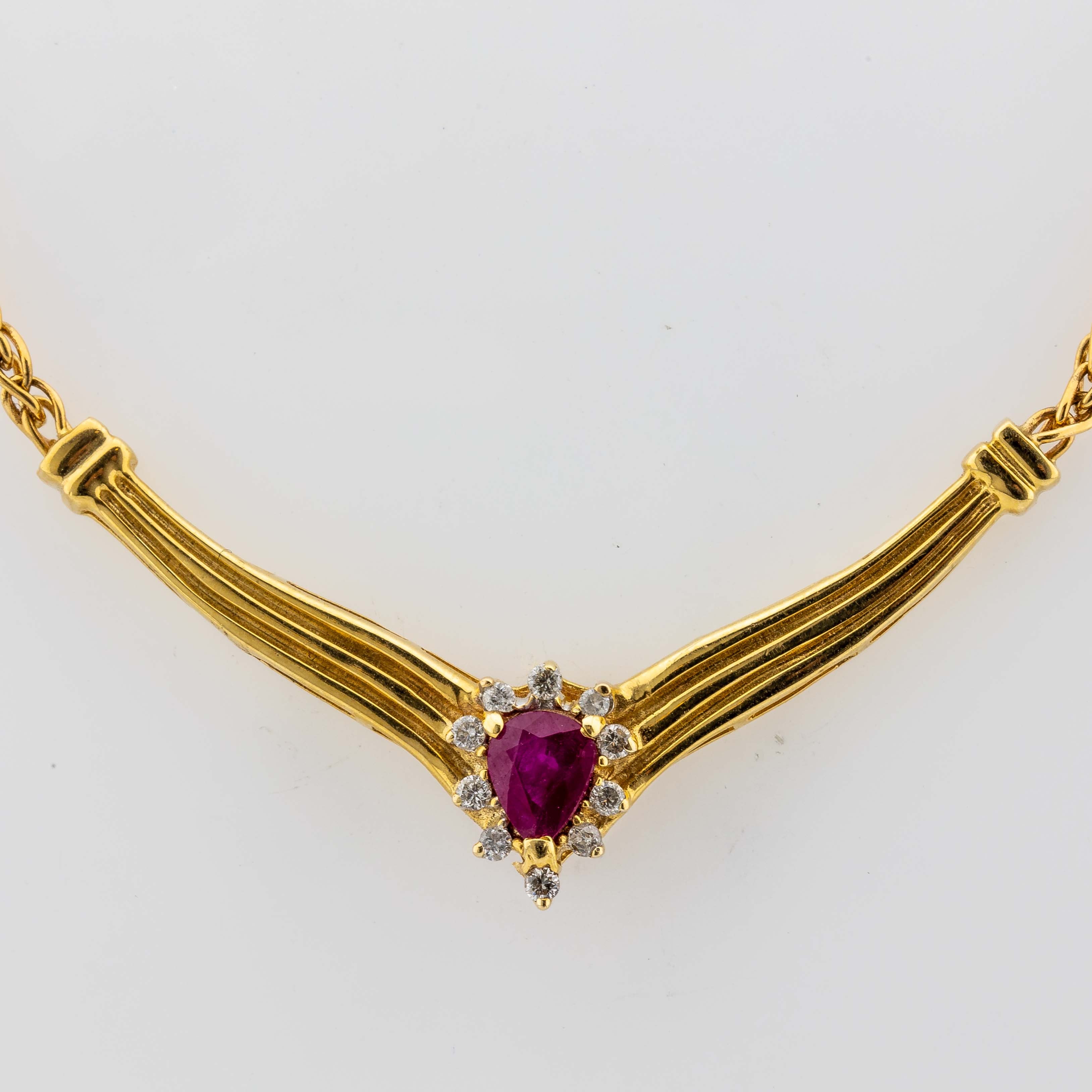 Collier 585/14K Gelbgold Rubin Brillianten W/SI L: 45cm 8,92g