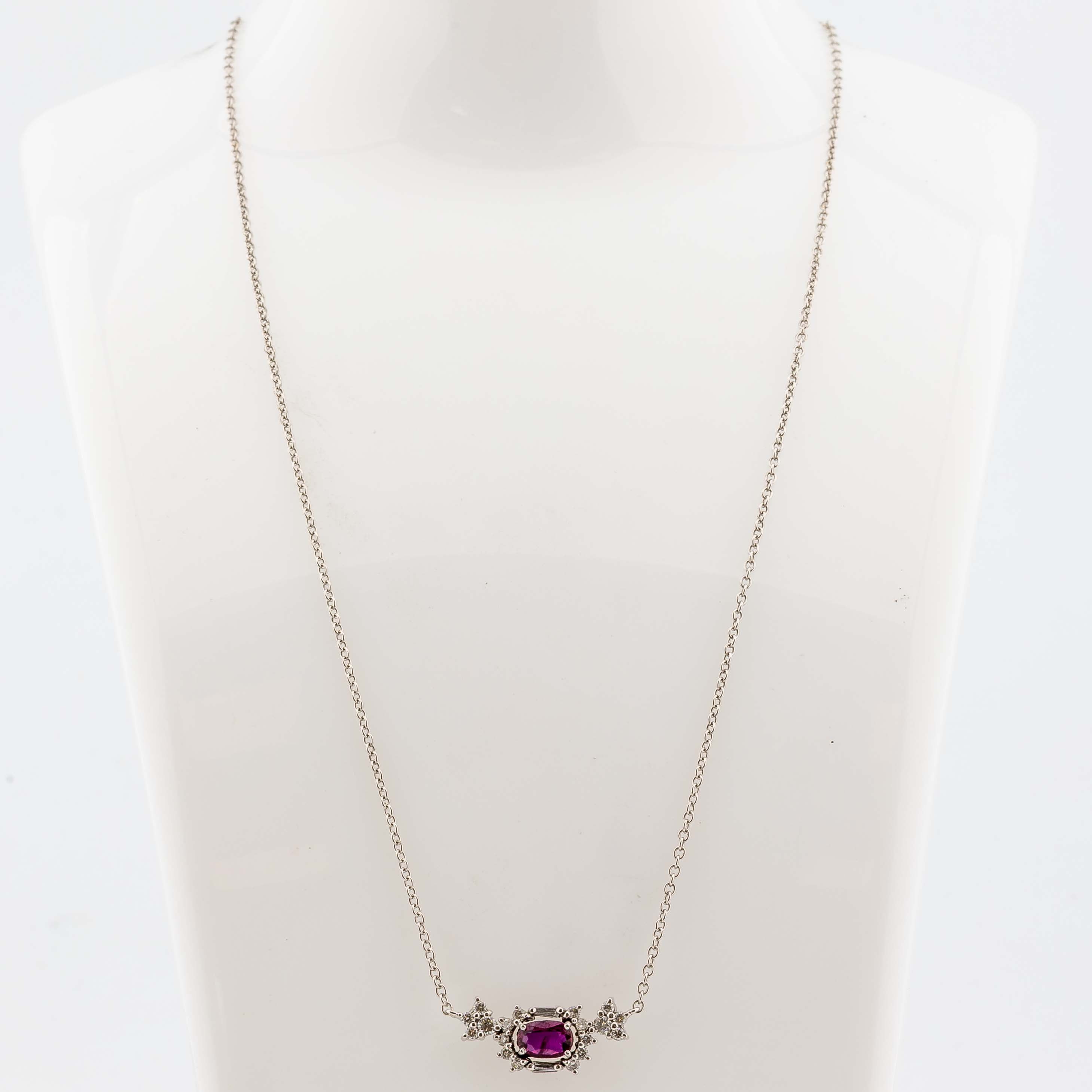 Collier 750/18K Weißgold Rubin 1,0ct 20 Brillianten 0,6ct TW/VS L: 41cm 5,73g