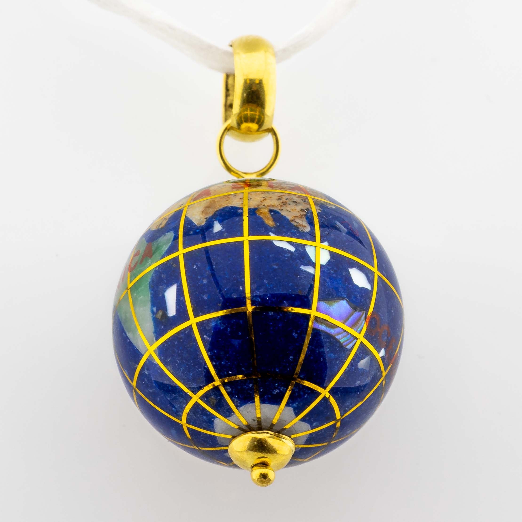 Globus-Anhänger 750/18K Gelbgold aus blauer Emaille und Perlmutt L. 2,5cm 7,39g