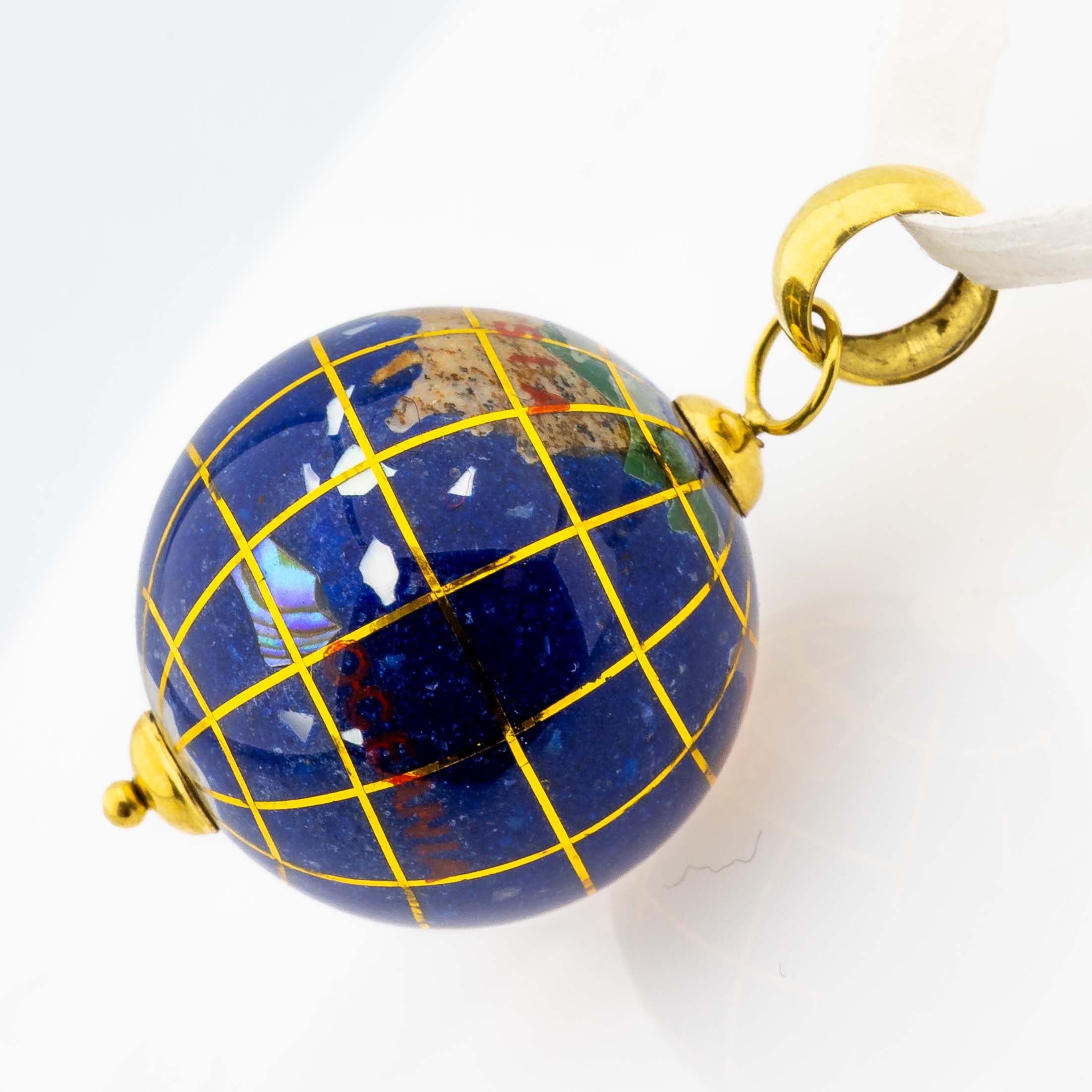 Globus-Anhänger 750/18K Gelbgold aus blauer Emaille und Perlmutt L. 2,5cm 7,39g