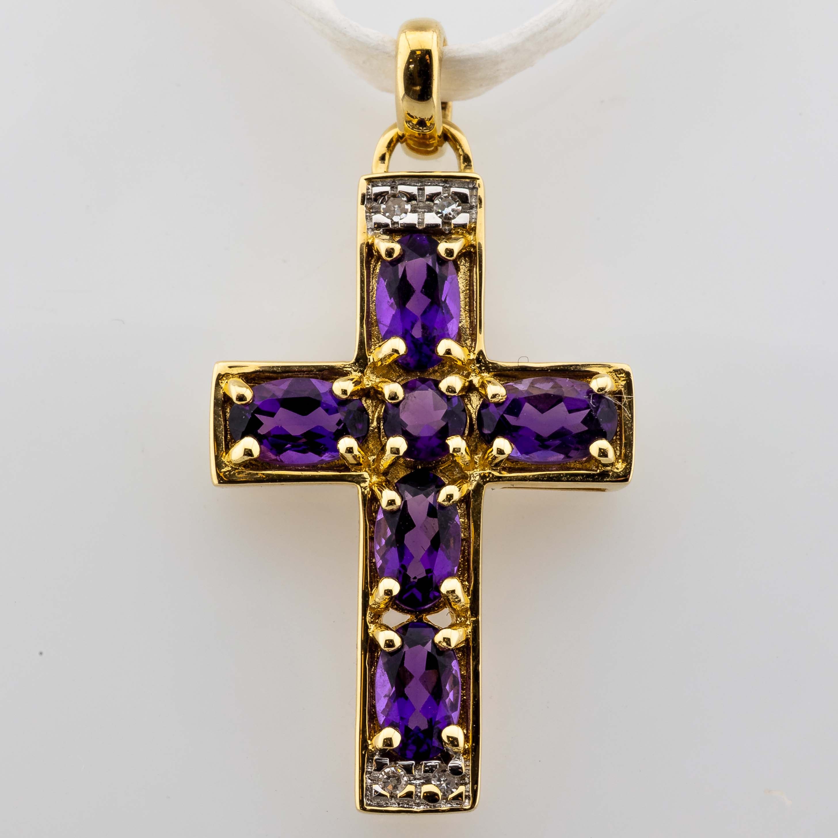 Kreuz-Anhänger 585/14K Gelbgold Amethyst, Diamant 0,04ct H/SI1 L: 2,5cm 2,38g