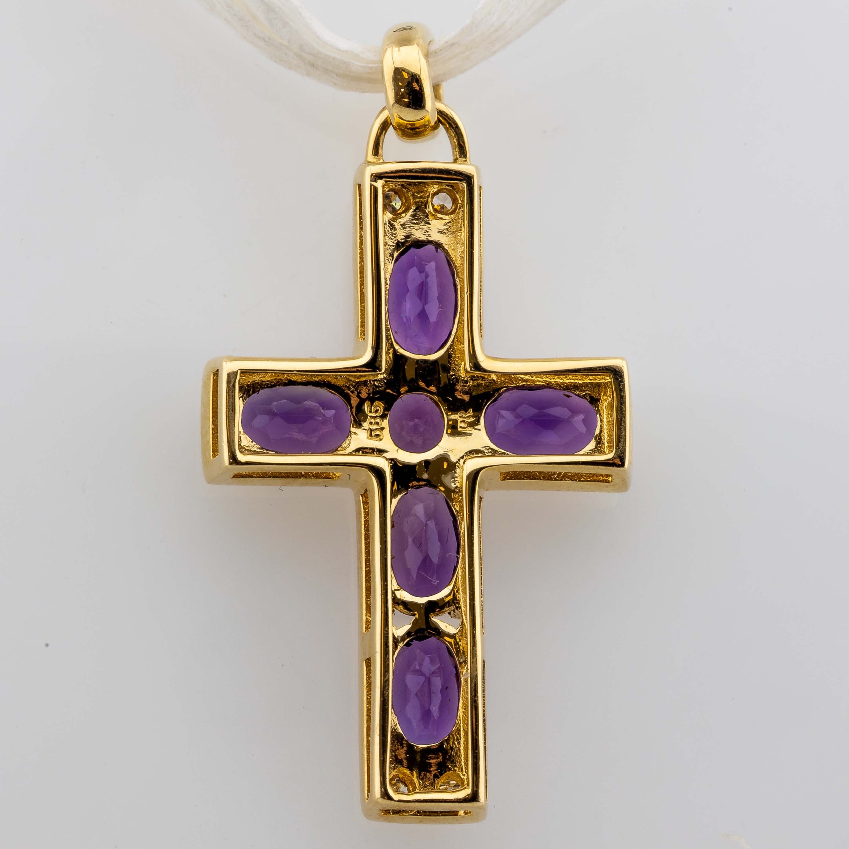 Kreuz-Anhänger 585/14K Gelbgold Amethyst, Diamant 0,04ct H/SI1 L: 2,5cm 2,38g