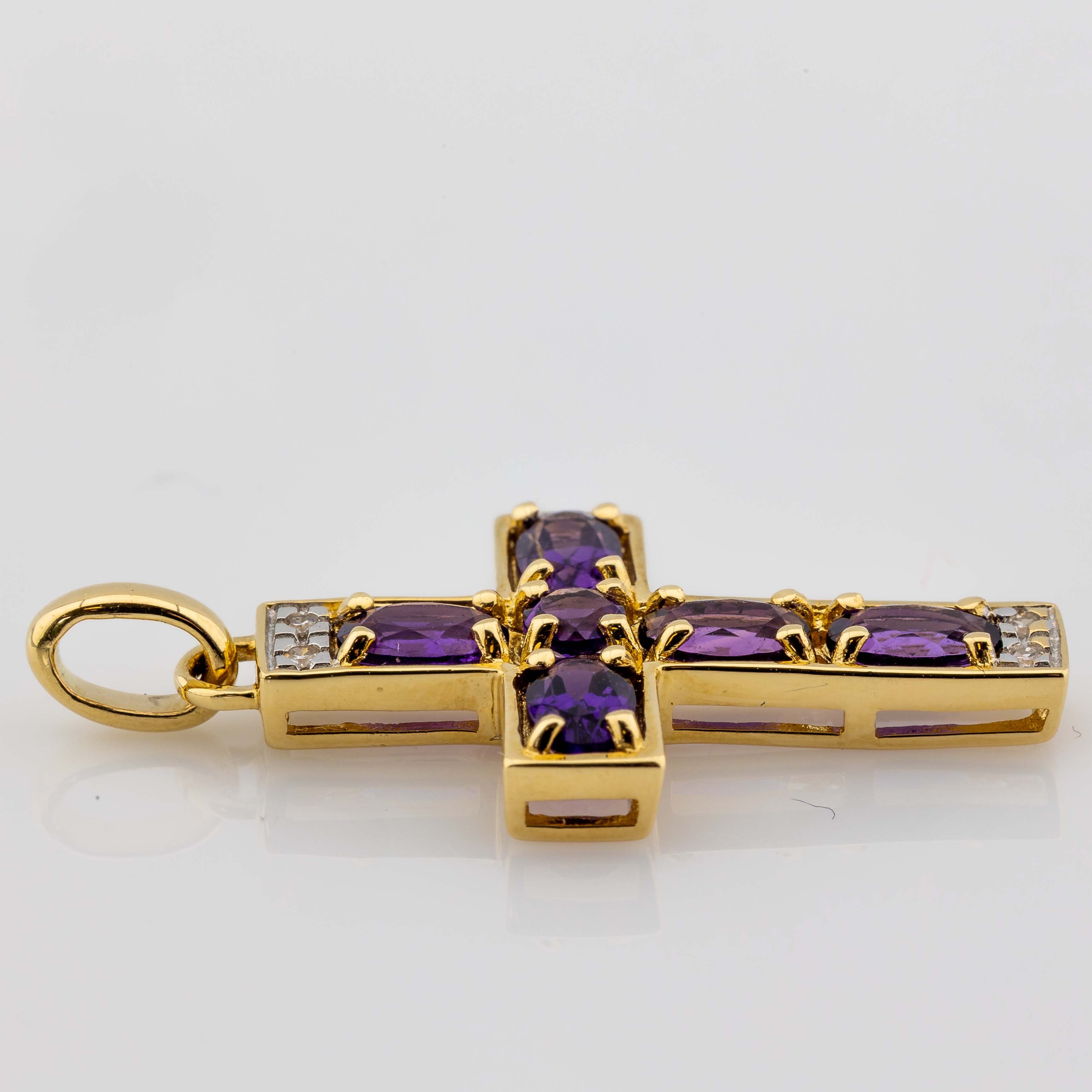 Kreuz-Anhänger 585/14K Gelbgold Amethyst, Diamant 0,04ct H/SI1 L: 2,5cm 2,38g