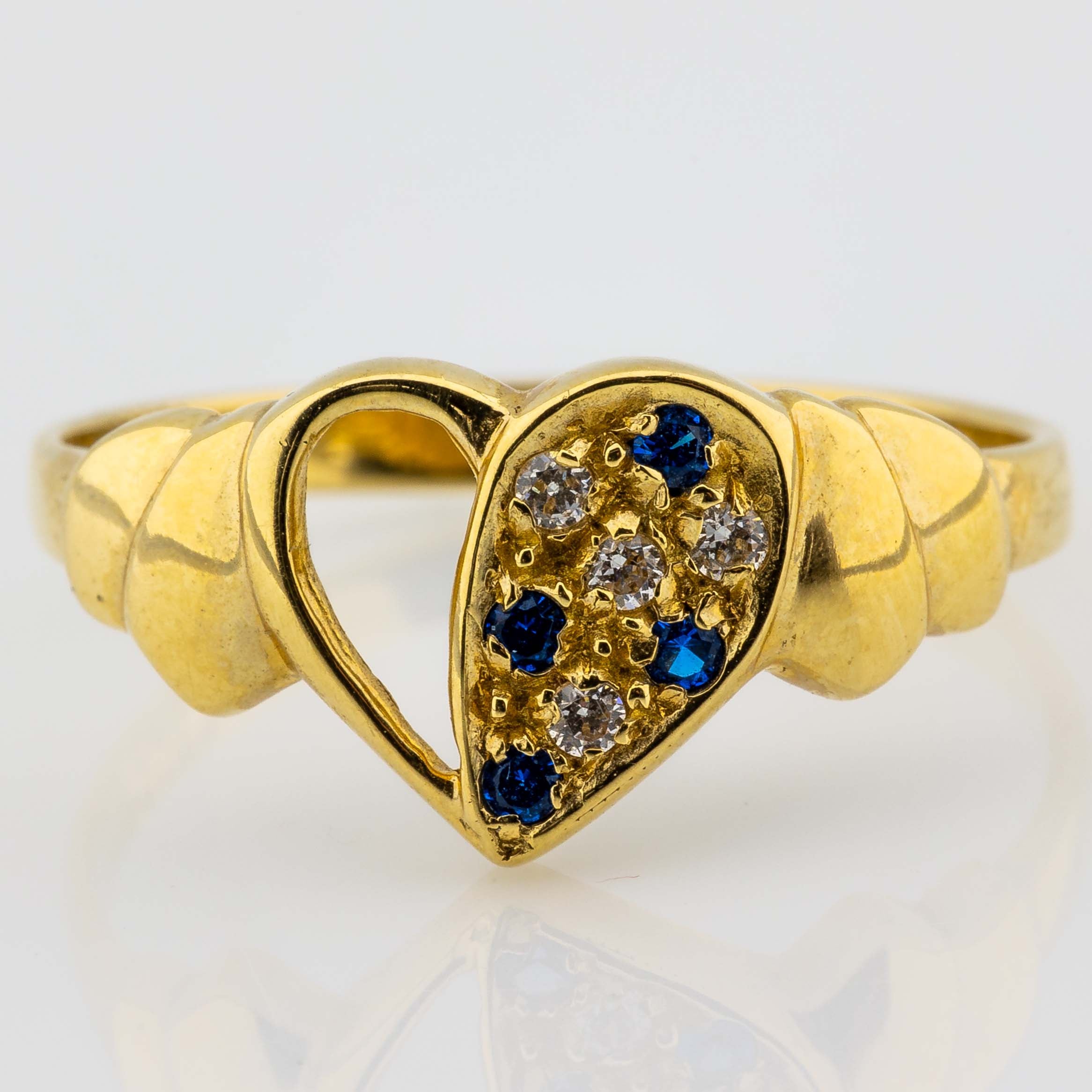 Herzchen-Ring 585/14K Gelbgold mit Farbsteinbesatz 2,49g Gr. 57