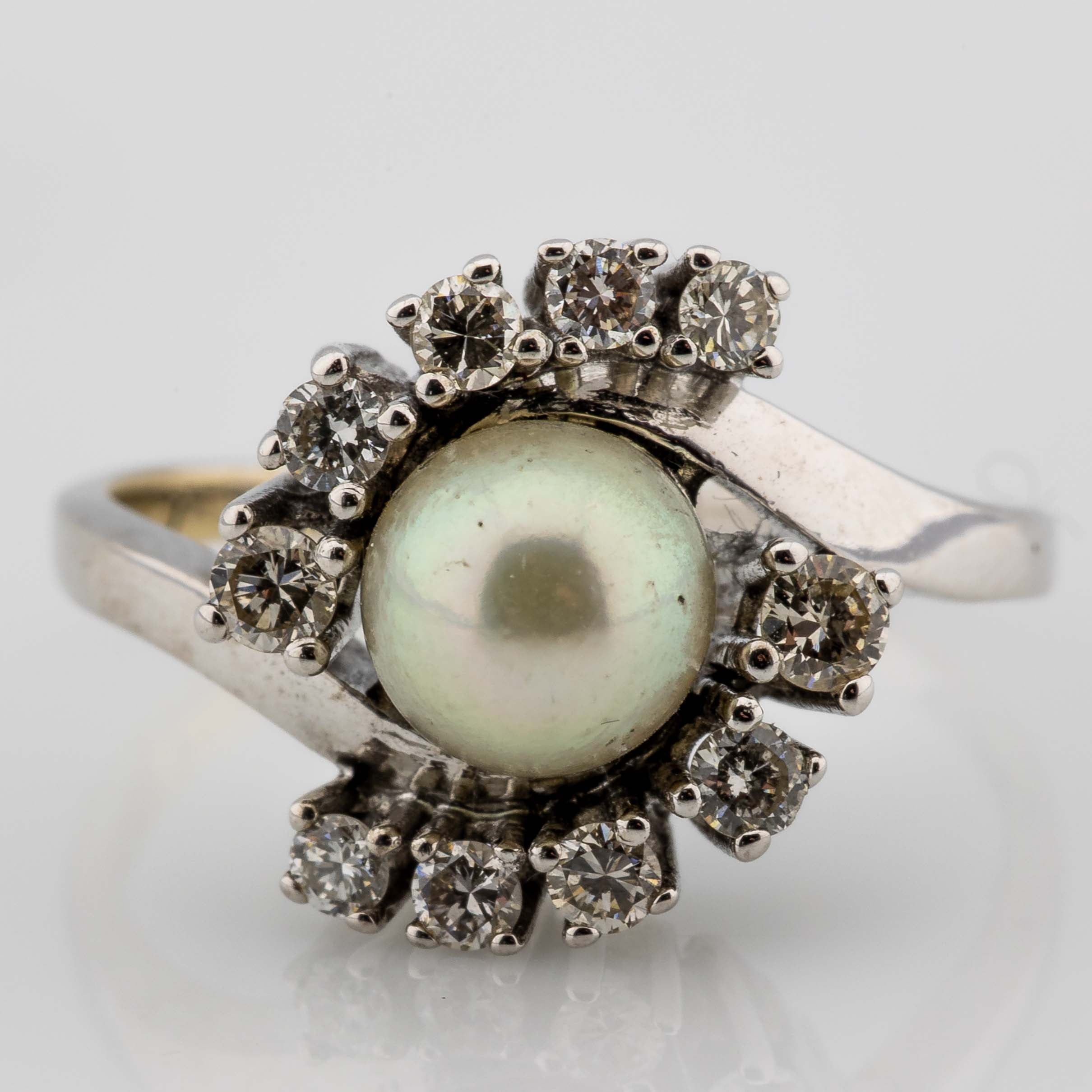 Ring 750/18K Weißgold Perle Diamanten ca. 0,50ct Gr. 51 4,4g