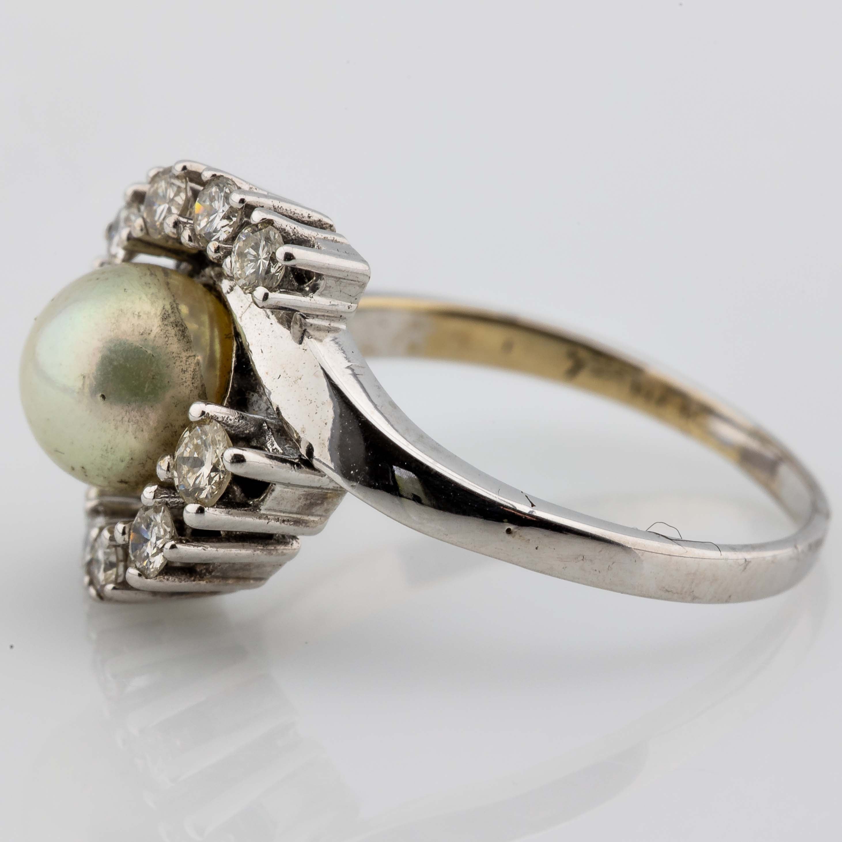Ring 750/18K Weißgold Perle Diamanten ca. 0,50ct Gr. 51 4,4g