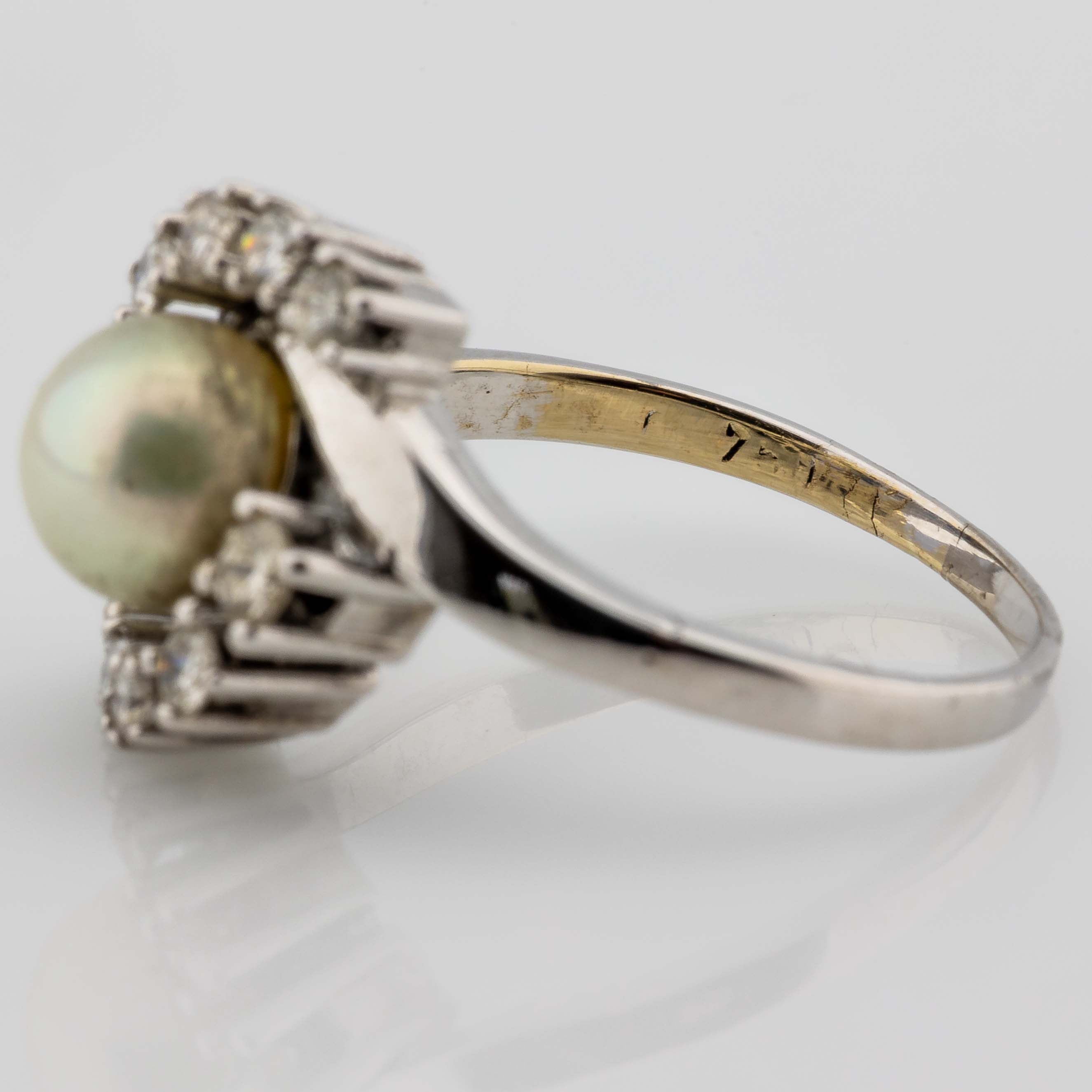 Ring 750/18K Weißgold Perle Diamanten ca. 0,50ct Gr. 51 4,4g